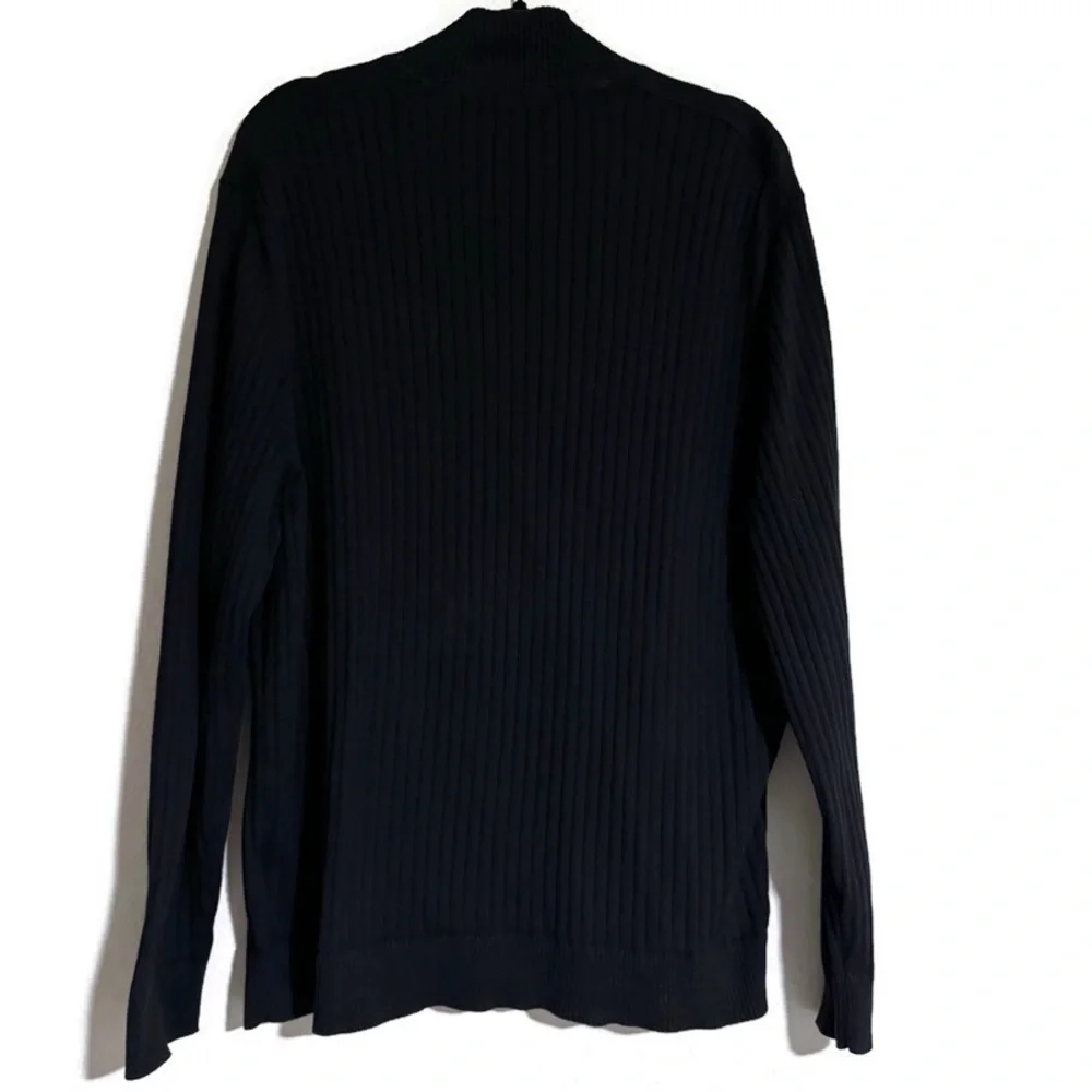 ALFANI RIBBED FULL ZIP BLACK COTTON MEN’S CARDIGAN SWEATER